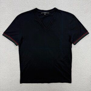 Gucci T Shirt Men Small S Black V Neck Short Sleeve Web Stripe Tee Made In Italy